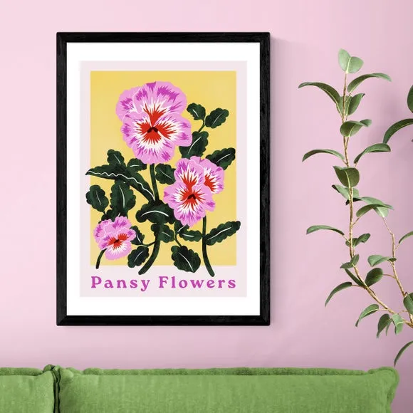 Pansy Flowers Wall Print - Pink, Paper