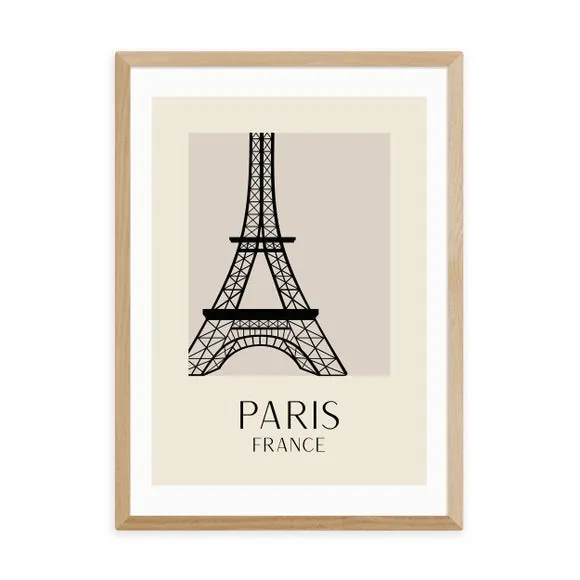 Paris Wall Print with Eiffel Tower - Natural