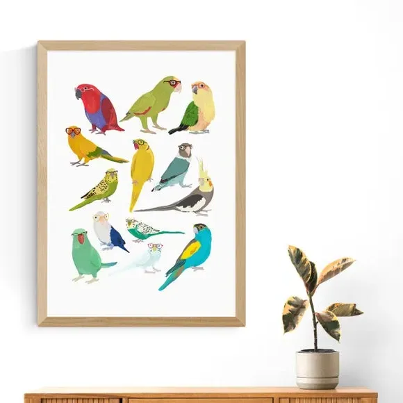 Parrots Wall Print - Multicolor, Archival Paper