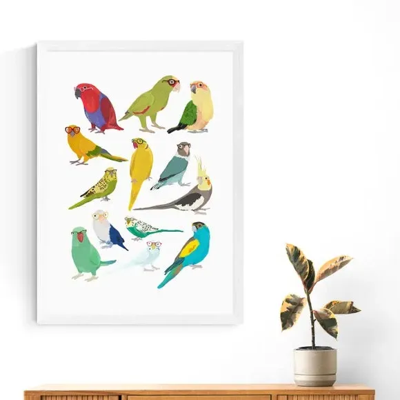 Parrots Wall Print - Multicolor, Archival Paper