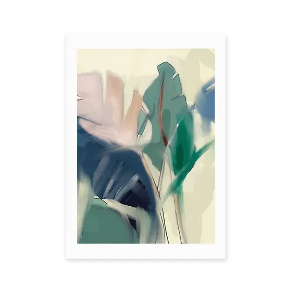 Pastel Leaves Wall Print - Green, Paper