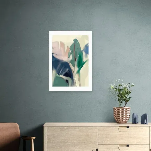 Pastel Leaves Wall Print - Green, Paper image