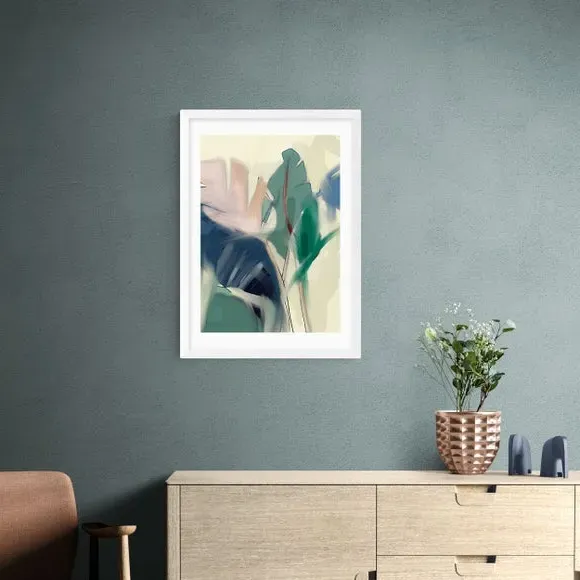 Pastel Leaves Wall Print - Green, Paper