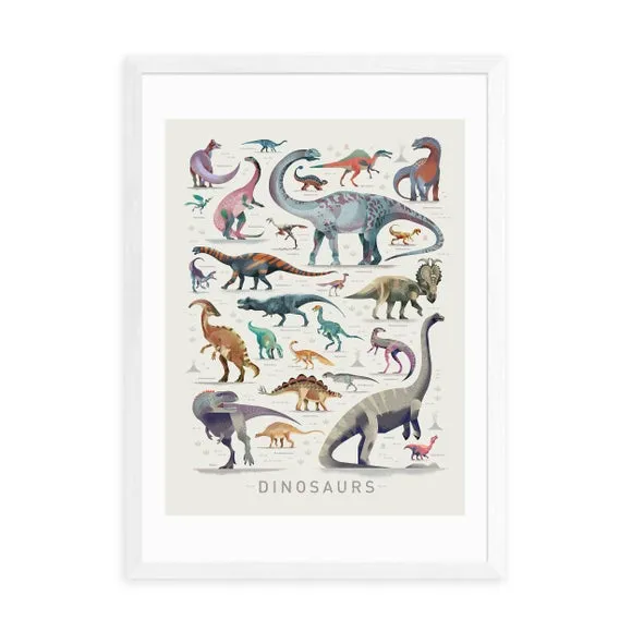 Portrait Dinosaur Print - White
