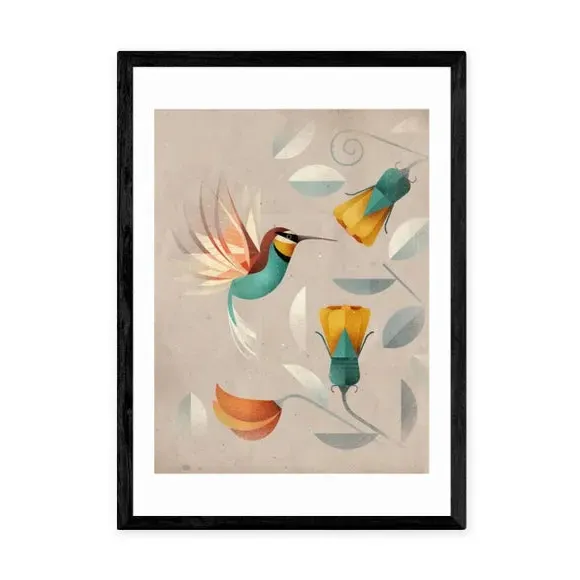 Portrait Hummingbird Print - Multicolor, Paper