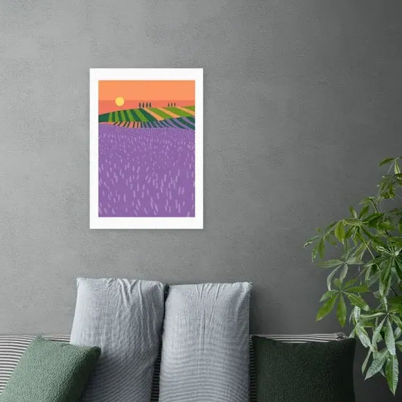 Portrait Lavender Fields Print - Purple, Paper image