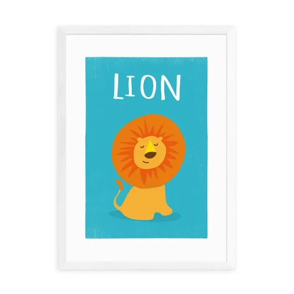 Portrait Lion Print - Blue, Archival Paper