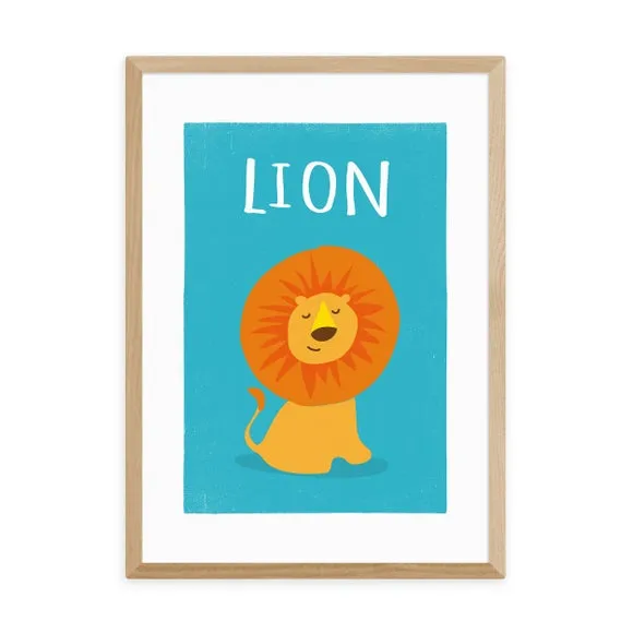 Portrait Lion Print - Blue, Archival Paper