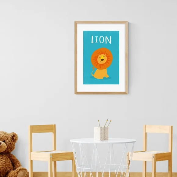 Portrait Lion Print - Blue, Archival Paper