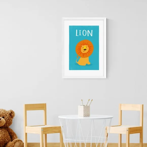 Portrait Lion Print - Blue, Archival Paper