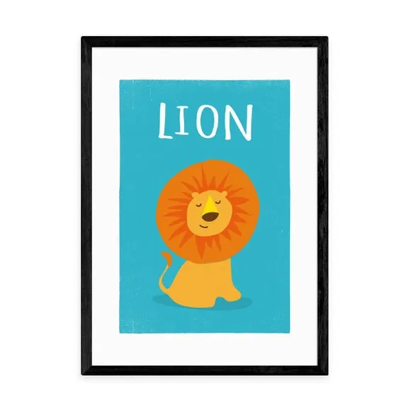 Portrait Lion Print - Blue, Archival Paper