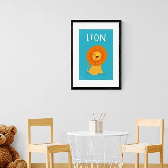 Portrait Lion Print - Blue, Archival Paper