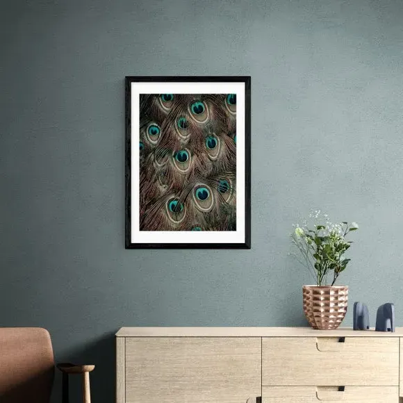 Portrait Peacock Feathers Print - Green, Paper