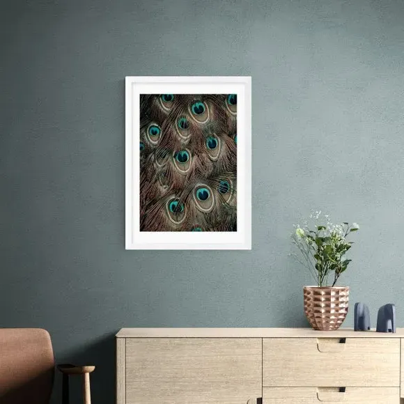 Portrait Peacock Feathers Print - Green, Paper