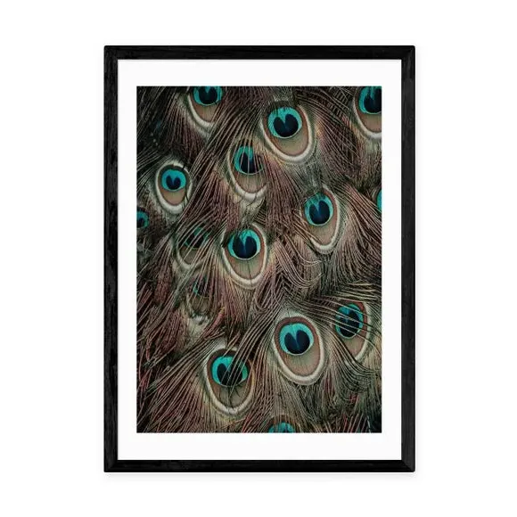 Portrait Peacock Feathers Print - Green, Paper