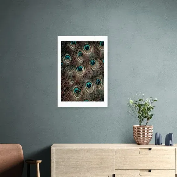 Portrait Peacock Feathers Print - Green, Paper