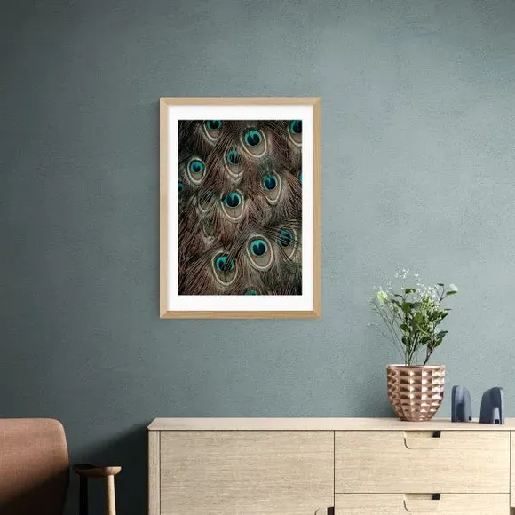 Portrait Peacock Feathers Print - Green, Paper