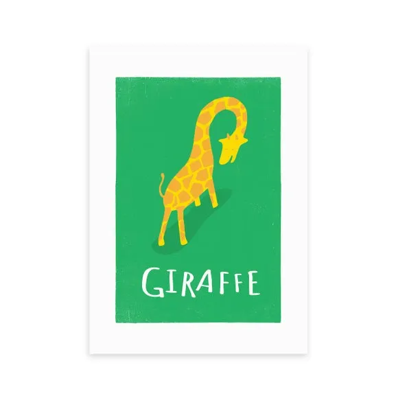 Portrait Wall Print Giraffe Design - Green