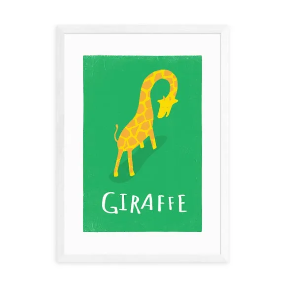 Portrait Wall Print Giraffe Design - Green
