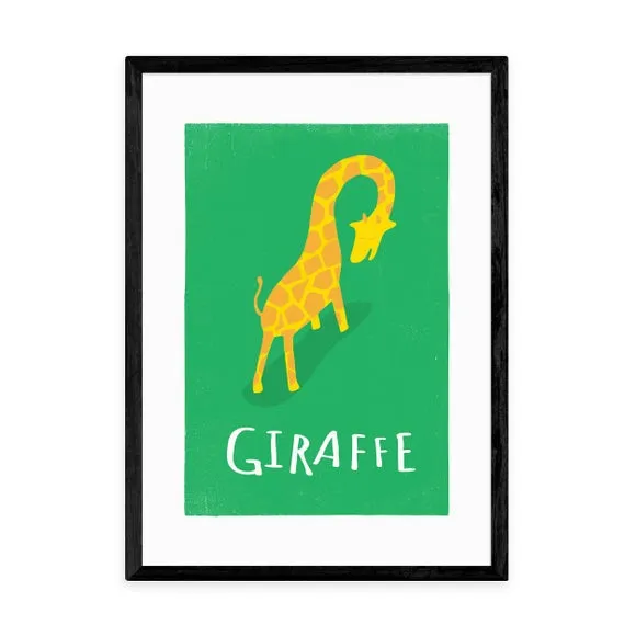 Portrait Wall Print Giraffe Design - Green