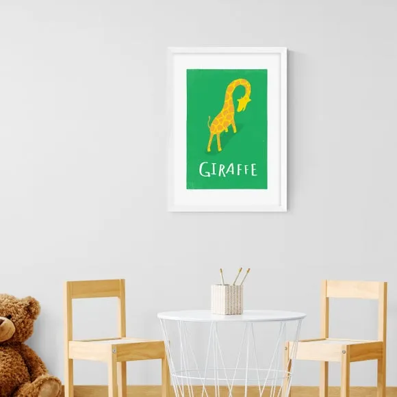 Portrait Wall Print Giraffe Text - Green