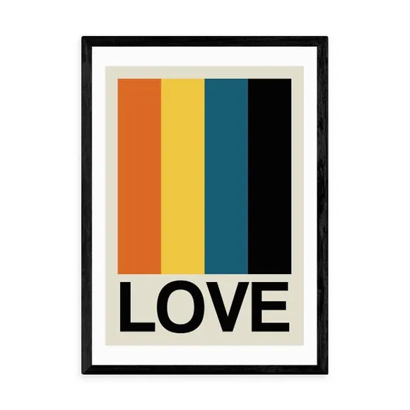 Portrait Wall Print Retro Stripe LOVE - Multicolor