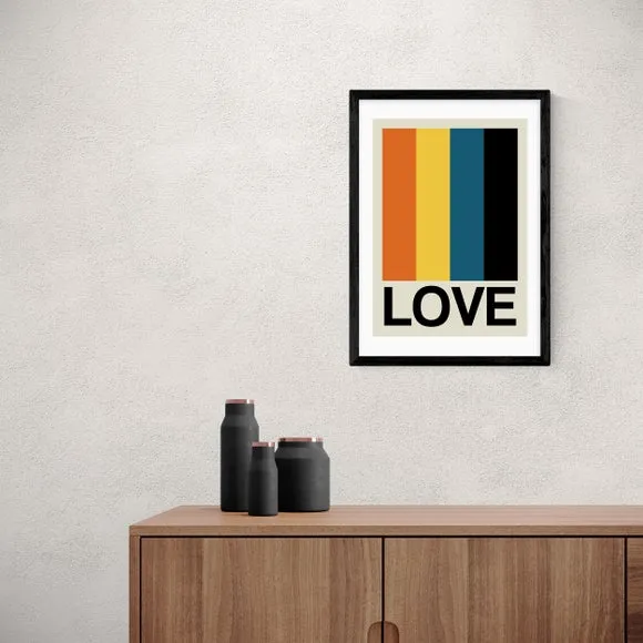 Portrait Wall Print Retro Stripe LOVE - Multicolor