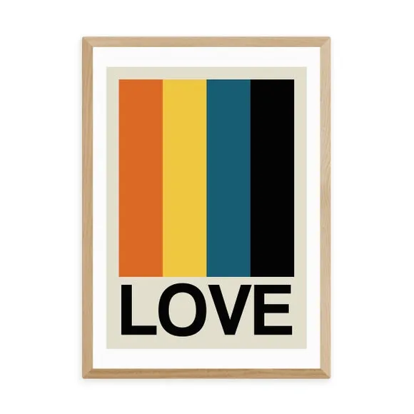 Portrait Wall Print Retro Stripe LOVE - Multicolor