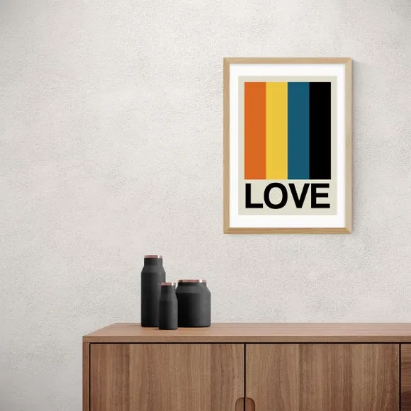 Portrait Wall Print Retro Stripe LOVE - Multicolor