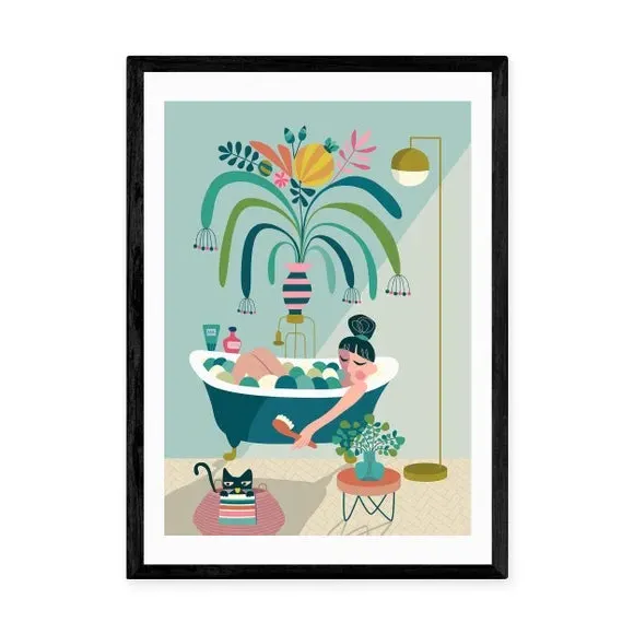 Portrait Wall Print with Bath Theme - Green