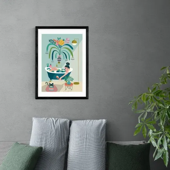 Portrait Wall Print with Bath Theme - Green