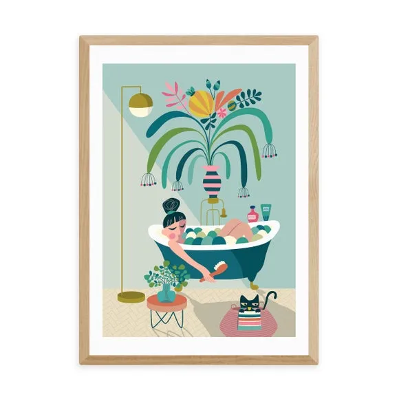 Portrait Wall Print with Bath Theme - Green