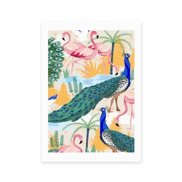 Portrait Wall Print with Birds - Multicolor
