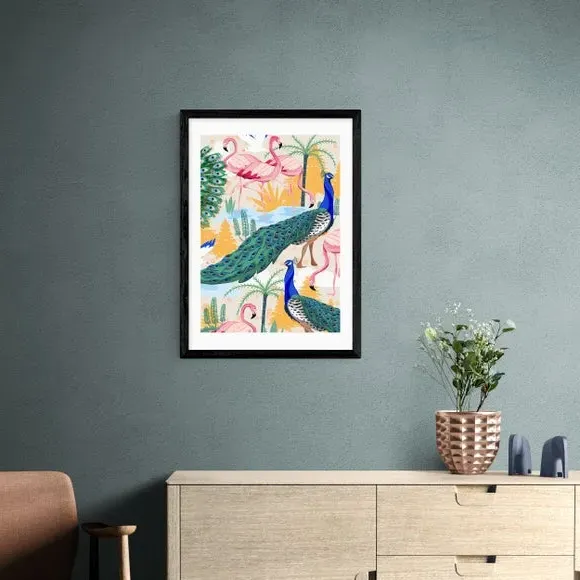 Portrait Wall Print with Birds - Multicolor
