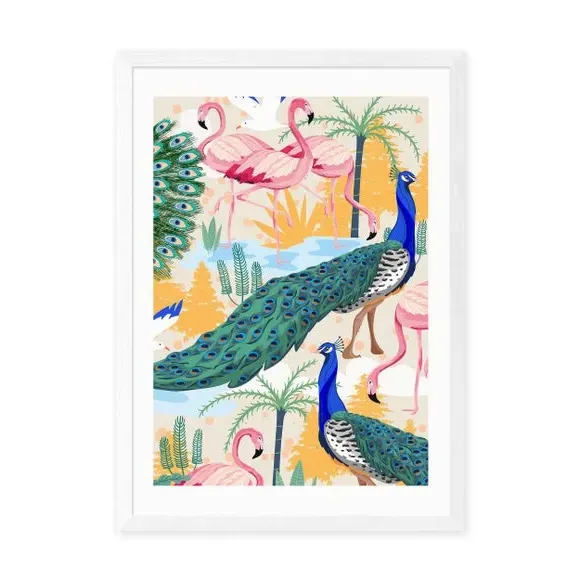 Portrait Wall Print with Birds - Multicolor