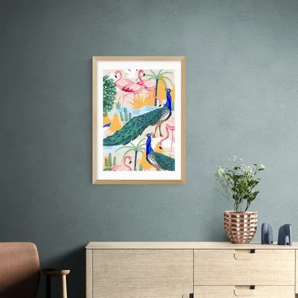Portrait Wall Print with Birds - Multicolor