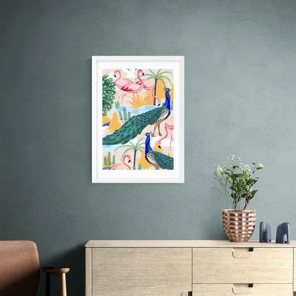 Portrait Wall Print with Birds - Multicolor