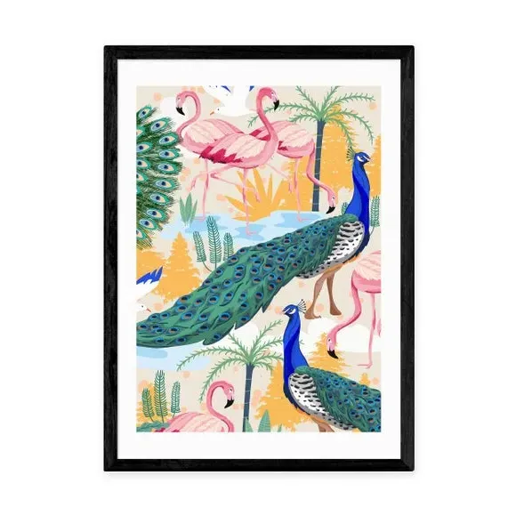 Portrait Wall Print with Birds - Multicolor