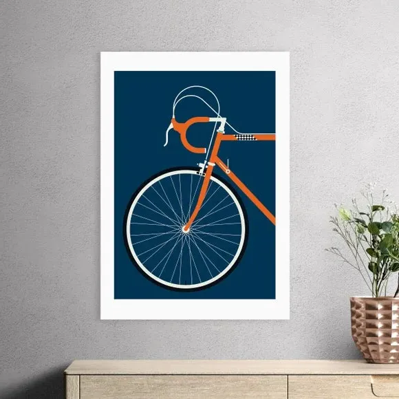 Race Bike Wall Print - Navy, Paper