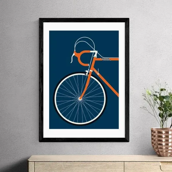 Race Bike Wall Print - Navy, Paper