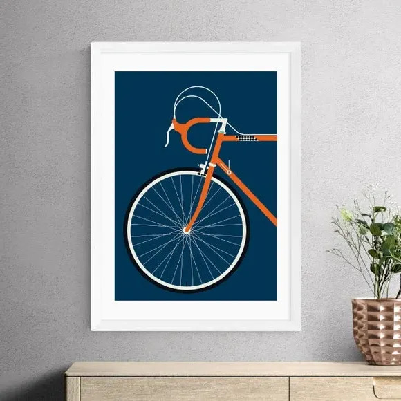 Race Bike Wall Print - Orange, Paper