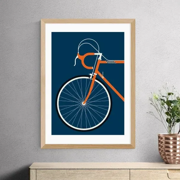Race Bike Wall Print - Orange, Paper