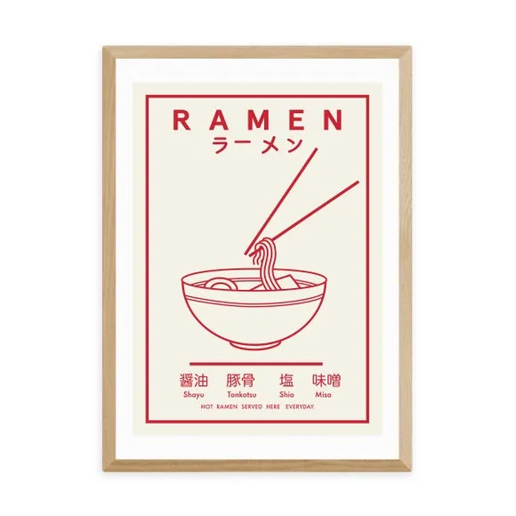 Ramen Wall Print - Red & White, Paper