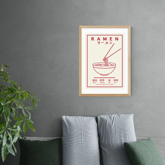 Ramen Wall Print - Red & White, Paper