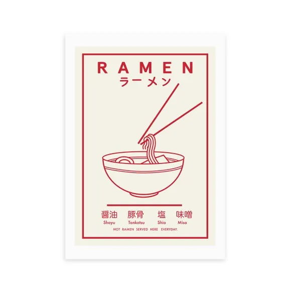 Ramen Wall Print - Red & White, Paper