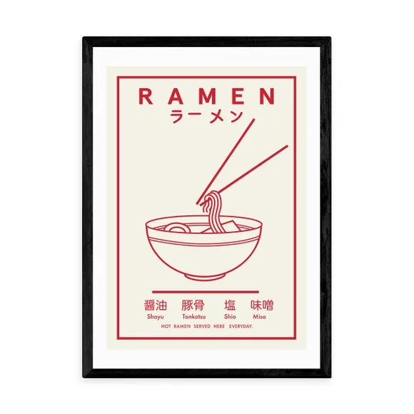 Ramen Wall Print - Red & White, Paper