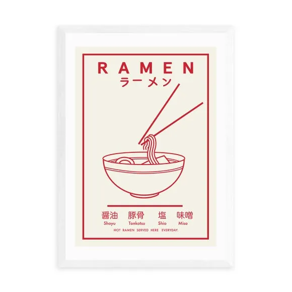 Ramen Wall Print - Red & White, Paper