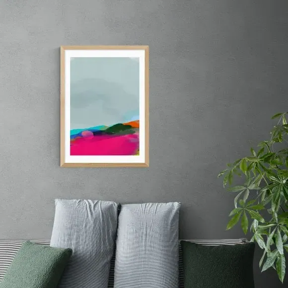 Red Poppies Field Abstract Framed Print - Multicolor