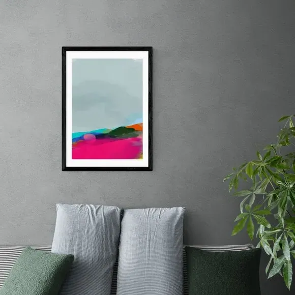 Red Poppies Field Abstract Framed Print - Multicolor