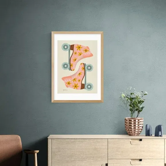 Retro Rollerskates Wall Print - Multicolor, Paper